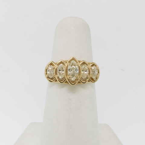 14K Yellow Gold Marquise Diamond Ring (5) Diamonds 1 CTTW Size 5.25 (Estate)