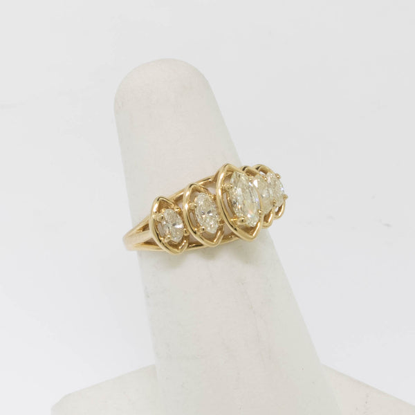 14K Yellow Gold Marquise Diamond Ring (5) Diamonds 1 CTTW Size 5.25 (Estate)