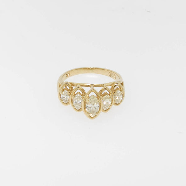 14K Yellow Gold Marquise Diamond Ring (5) Diamonds 1 CTTW Size 5.25 (Estate)