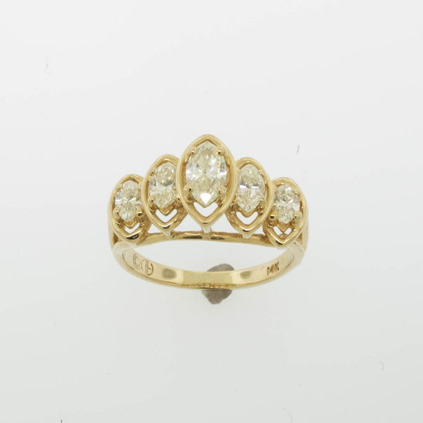 14K Yellow Gold Marquise Diamond Ring (5) Diamonds 1 CTTW Size 5.25 (Estate)