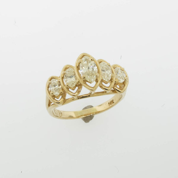 14K Yellow Gold Marquise Diamond Ring (5) Diamonds 1 CTTW Size 5.25 (Estate)