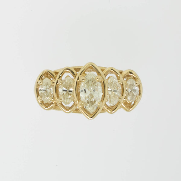 14K Yellow Gold Marquise Diamond Ring (5) Diamonds 1 CTTW Size 5.25 (Estate)