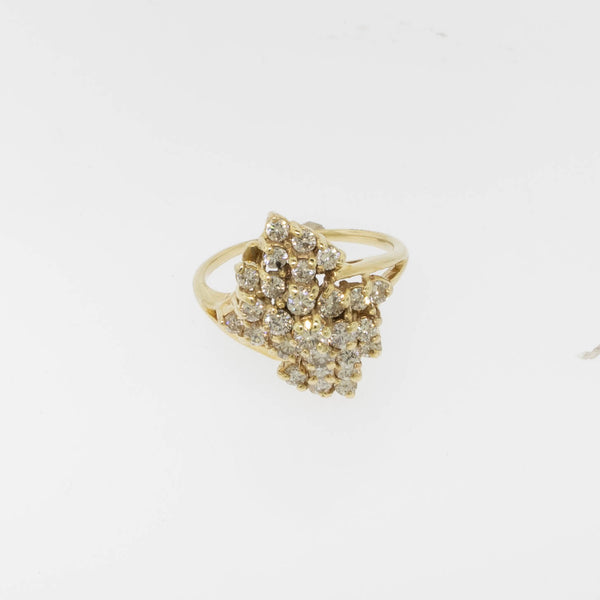 14K Yellow Gold Diamond Cluster Ring 1 CT TW (Size 7-3/8) (Estate Jewelry)
