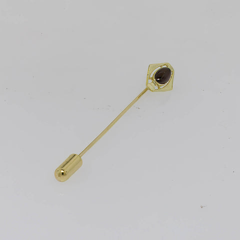 14K Yellow Gold (5x8mm) Oval Garnet Cabochon Stick Pin Preowned Jewelry