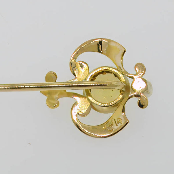 14K Yellow Gold Yellow Citrine (6.25mm) and Pearl Stick Pin Preowned Jewelry