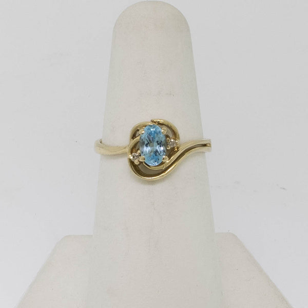 10K Yellow Gold Blue Topaz and Diamond Ring Size 5.75 Preowned Jewelry