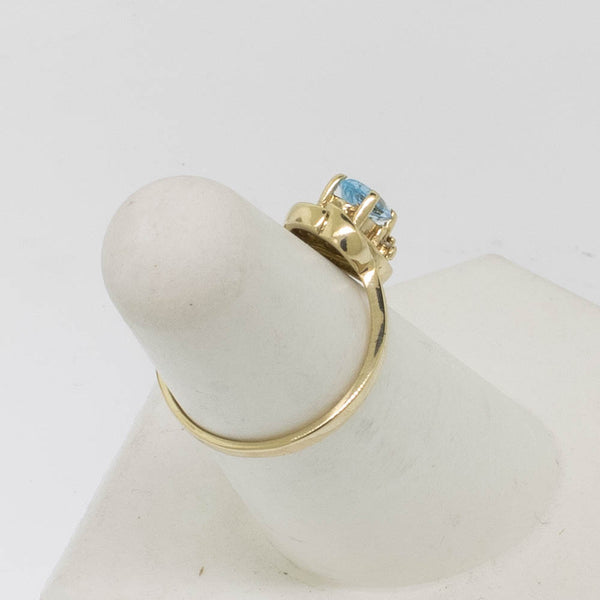 10K Yellow Gold Blue Topaz and Diamond Ring Size 5.75 Preowned Jewelry