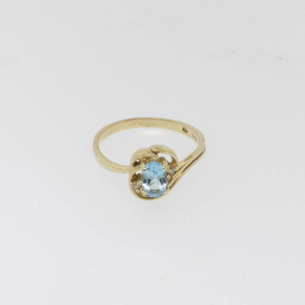 10K Yellow Gold Blue Topaz and Diamond Ring Size 5.75 Preowned Jewelry