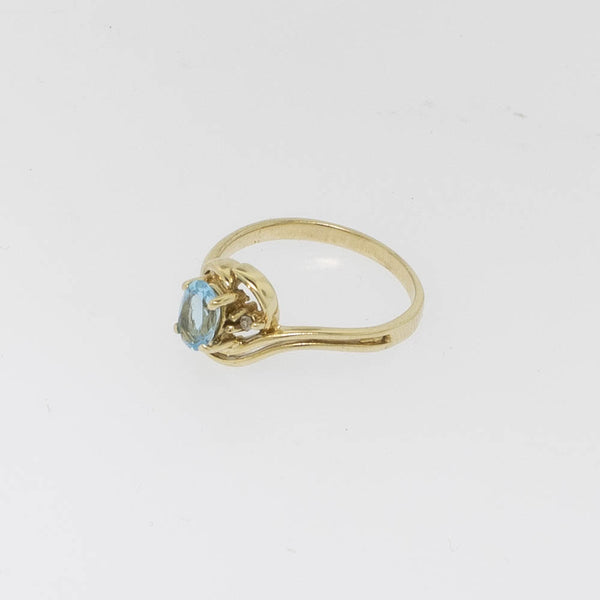 10K Yellow Gold Blue Topaz and Diamond Ring Size 5.75 Preowned Jewelry