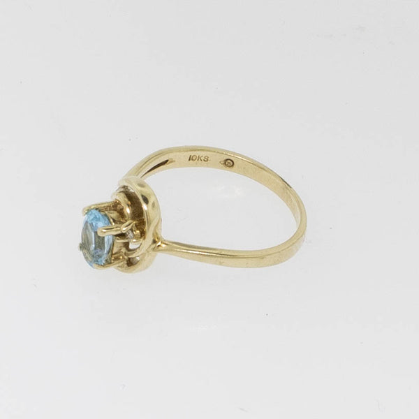 10K Yellow Gold Blue Topaz and Diamond Ring Size 5.75 Preowned Jewelry