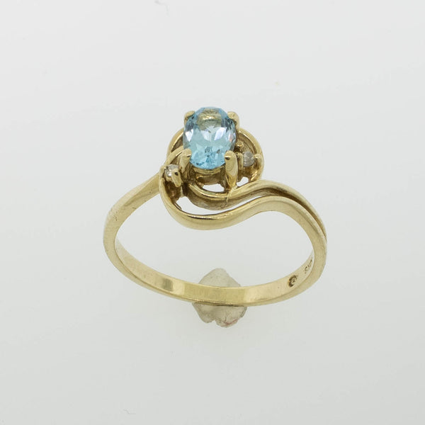 10K Yellow Gold Blue Topaz and Diamond Ring Size 5.75 Preowned Jewelry