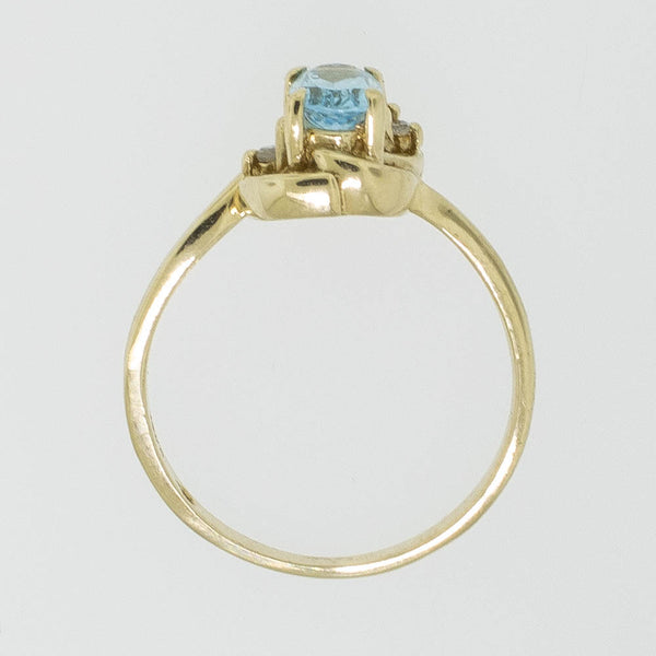 10K Yellow Gold Blue Topaz and Diamond Ring Size 5.75 Preowned Jewelry