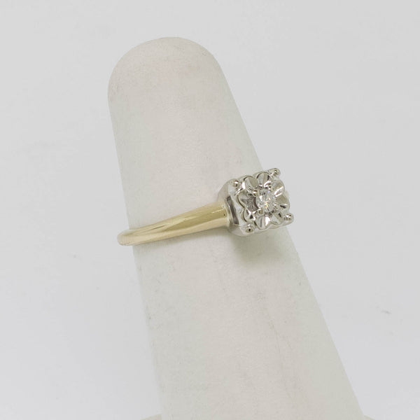 14K Yellow/White Gold Illusion Head Diamond Ring .05ct Size 4.75 Preowned