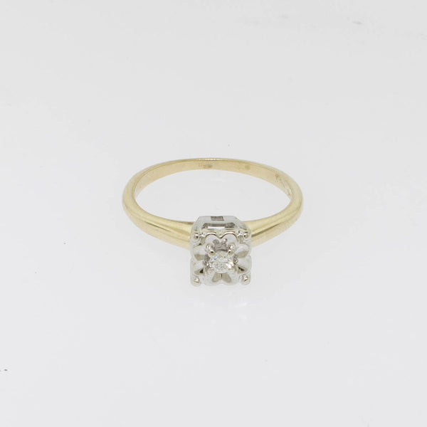 14K Yellow/White Gold Illusion Head Diamond Ring .05ct Size 4.75 Preowned