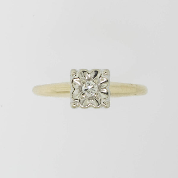 14K Yellow/White Gold Illusion Head Diamond Ring .05ct Size 4.75 Preowned