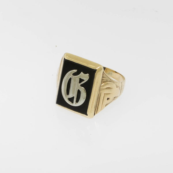 10K Yellow Gold Onyx Initial Ring Old English 'G' Men's Ring Preowned Jewelry