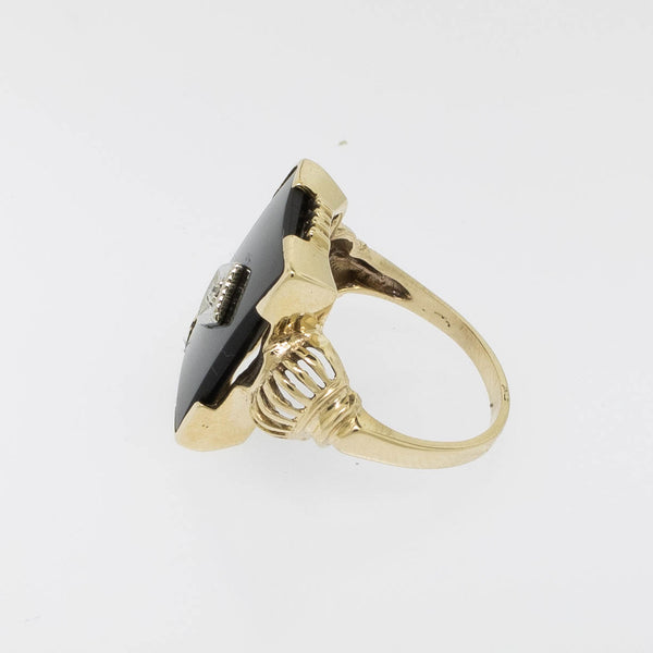 10K Yellow Gold Onyx Diamond (.02ct) Ring Size 5.5 Preowned Jewelry