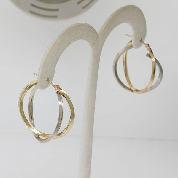 14K Yellow and White Gold Two Tone Hoop Earrings ~1 Inch Preowned Jewelry