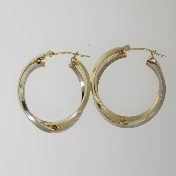 14K Yellow and White Gold Two Tone Hoop Earrings ~1 Inch Preowned Jewelry