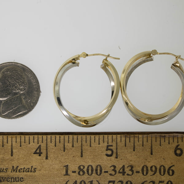 14K Yellow and White Gold Two Tone Hoop Earrings ~1 Inch Preowned Jewelry