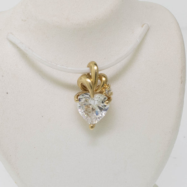 Preowned 14K Yellow Gold Heart-Shaped CZ Pendant with Accent CZ