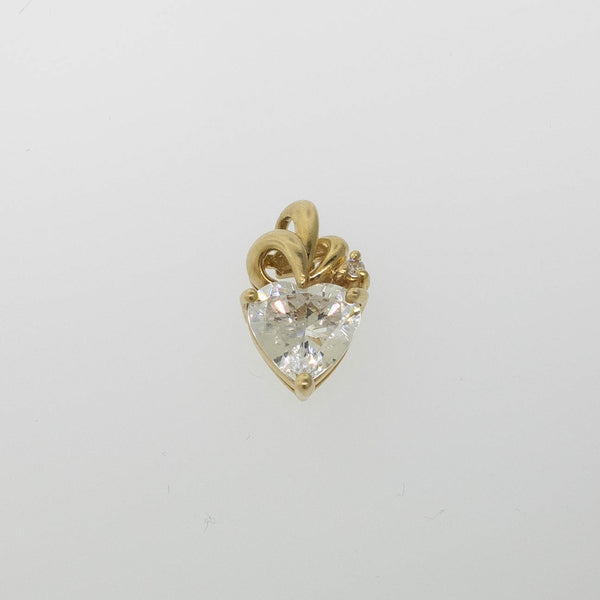 Preowned 14K Yellow Gold Heart-Shaped CZ Pendant with Accent CZ