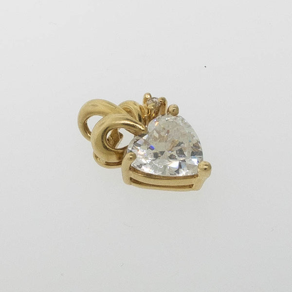 Preowned 14K Yellow Gold Heart-Shaped CZ Pendant with Accent CZ