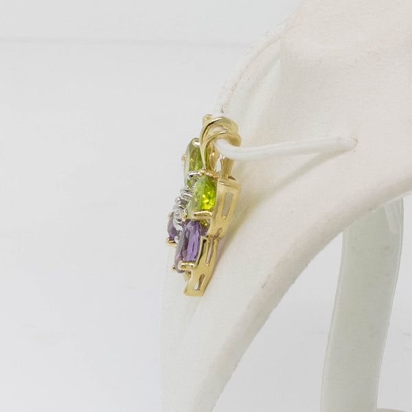 Preowned 14K Yellow Gold Peridot, Amethyst & Diamond Butterfly Pendant