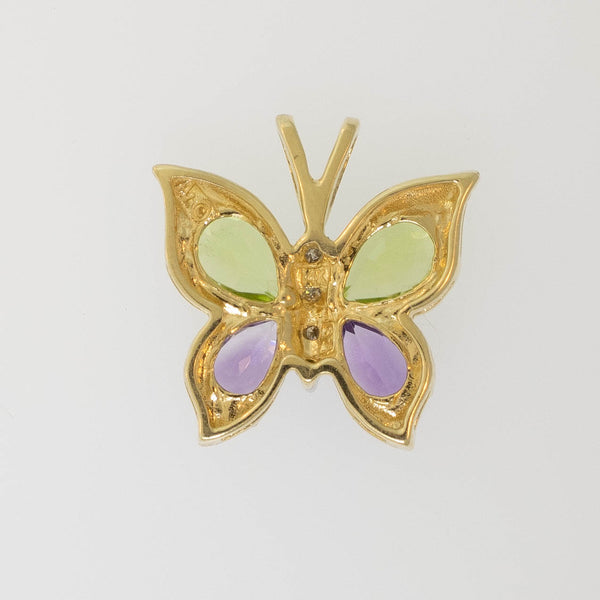 Preowned 14K Yellow Gold Peridot, Amethyst & Diamond Butterfly Pendant