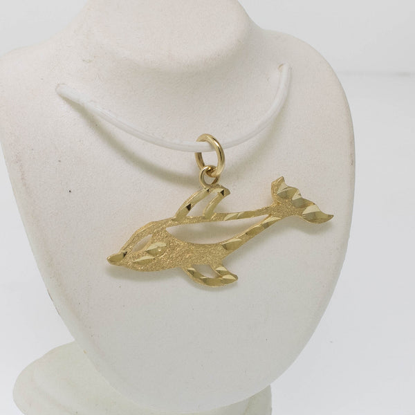 14K Yellow Gold Dolphin Pendant with Diamond-Cuts Negative Space Preowned