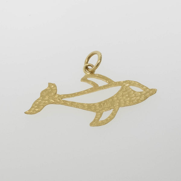 14K Yellow Gold Dolphin Pendant with Diamond-Cuts Negative Space Preowned