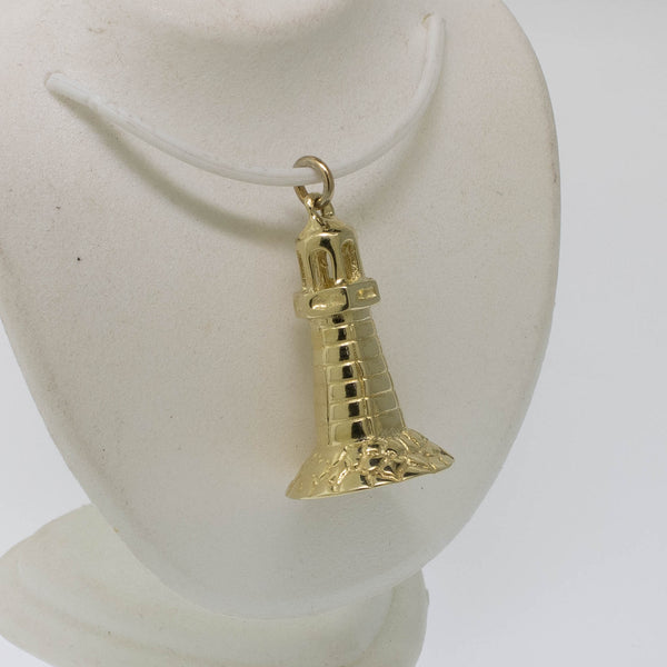 Preowned 14K Yellow Gold 3D Lighthouse Pendant Viewable from All Angles