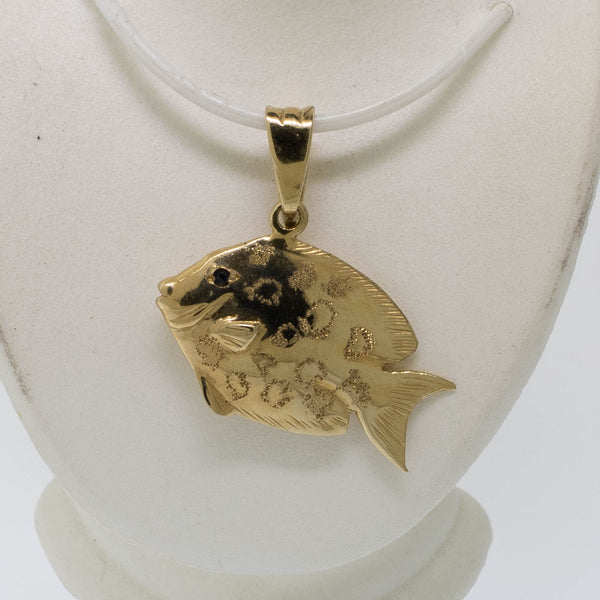 Preowned 14K Yellow Gold Double-Sided Tropical Fish Pendant with Sapphires