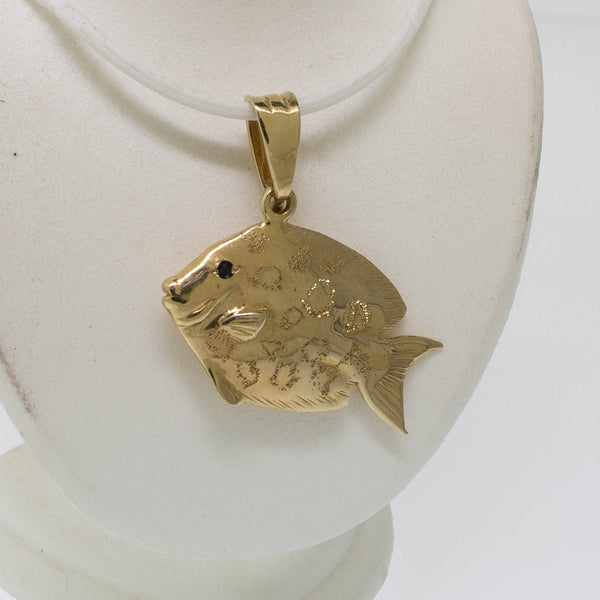 Preowned 14K Yellow Gold Double-Sided Tropical Fish Pendant with Sapphires