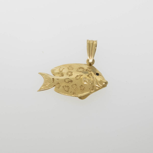 Preowned 14K Yellow Gold Double-Sided Tropical Fish Pendant with Sapphires