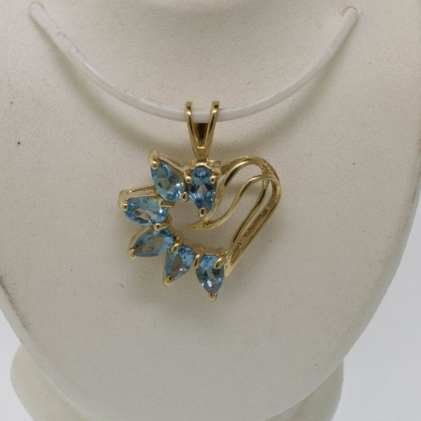 Preowned 14K Yellow Gold Heart-Shaped Blue Topaz Pendant