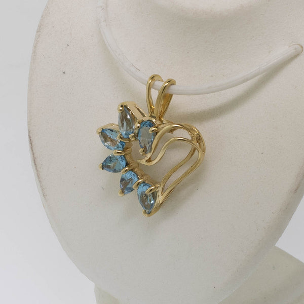 Preowned 14K Yellow Gold Heart-Shaped Blue Topaz Pendant