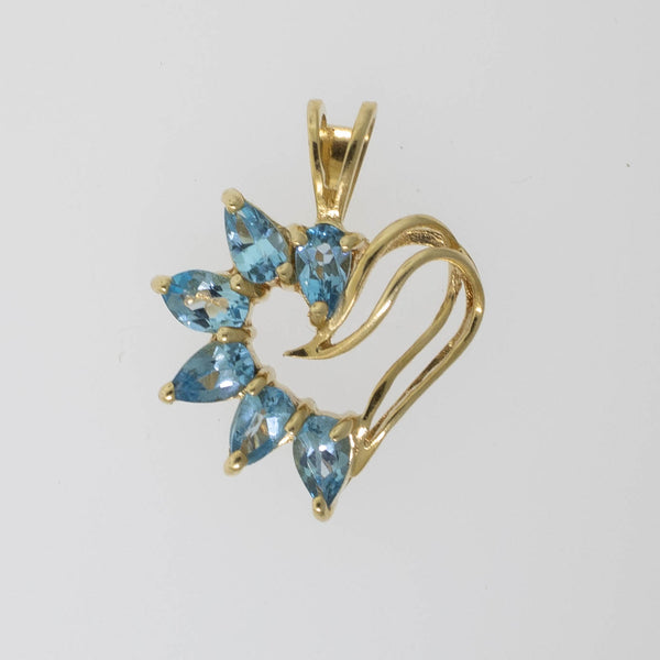 Preowned 14K Yellow Gold Heart-Shaped Blue Topaz Pendant