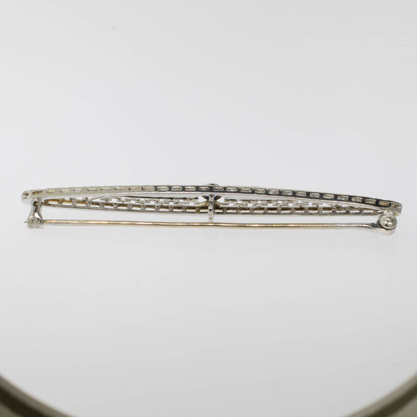 Preowned 14K White Gold Filigree Pin with Sapphire - 63.5mm Long