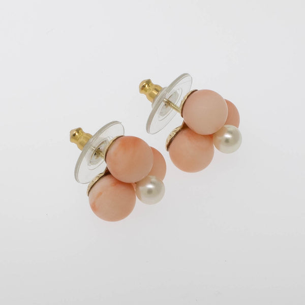 Pre-Owned 14K Yellow Gold Pink Coral & Pearl Earrings, 2.9 DWT, Plastic Backs