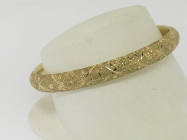 14K Yellow Gold 7" Hollow Textured Bangle Bracelet Preowned Jewelry