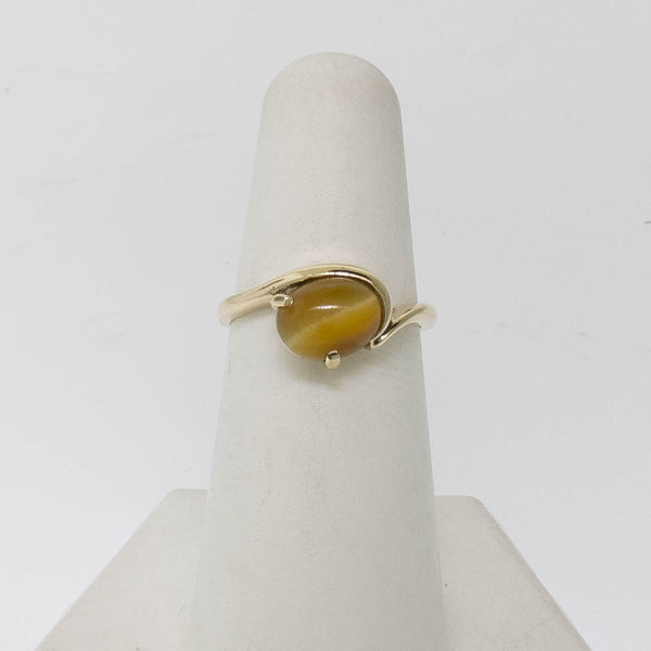 Pre-Owned 10K Yellow Gold Honey Tiger's Eye Ring 7x9mm Cabochon, Size 6, 1.5 DWT