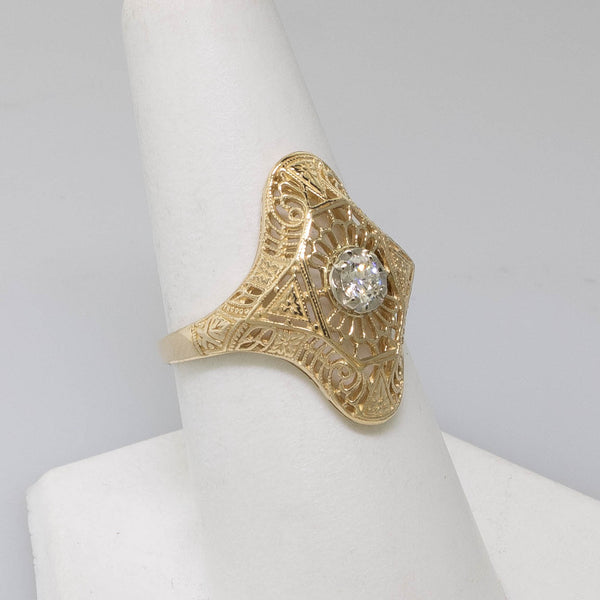 Pre-Owned 14K Two-Tone Antique Reproduction Ring .15CT Diamond Size 7.75