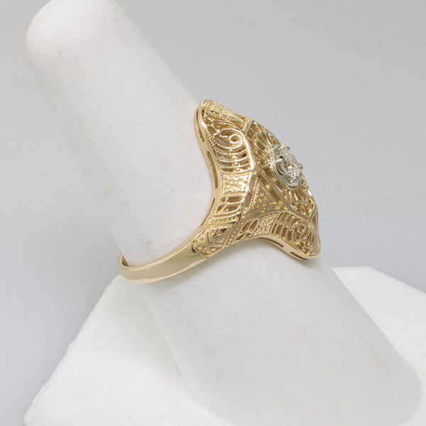 Pre-Owned 14K Two-Tone Antique Reproduction Ring .15CT Diamond Size 7.75