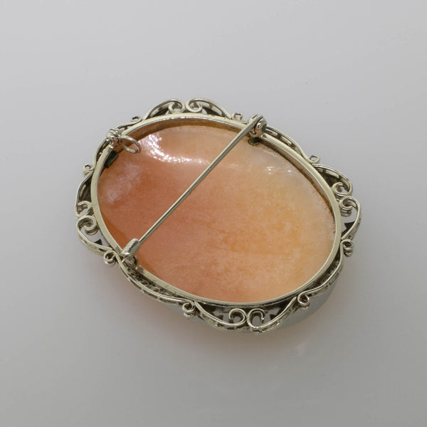 Pre-Owned 14K White Gold Shell Cameo Pin/Pendant with Filigree Frame