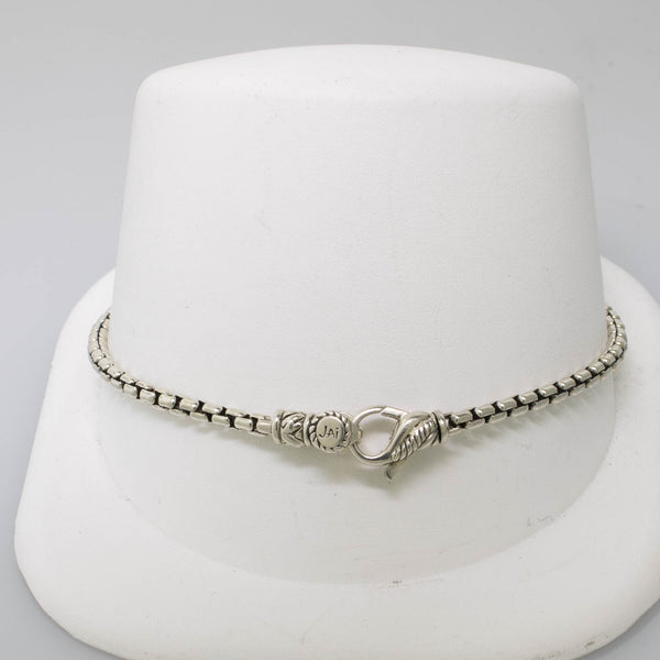 JAI Sterling Silver Box Chain Bracelet w/ D Charm Thailand 7.5" 6.8 dwt