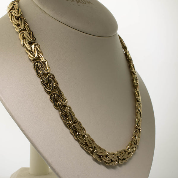 10K Yellow Gold 17" Flat Byzantine Necklace w/ Diamonds 11mm 18.6 DWT