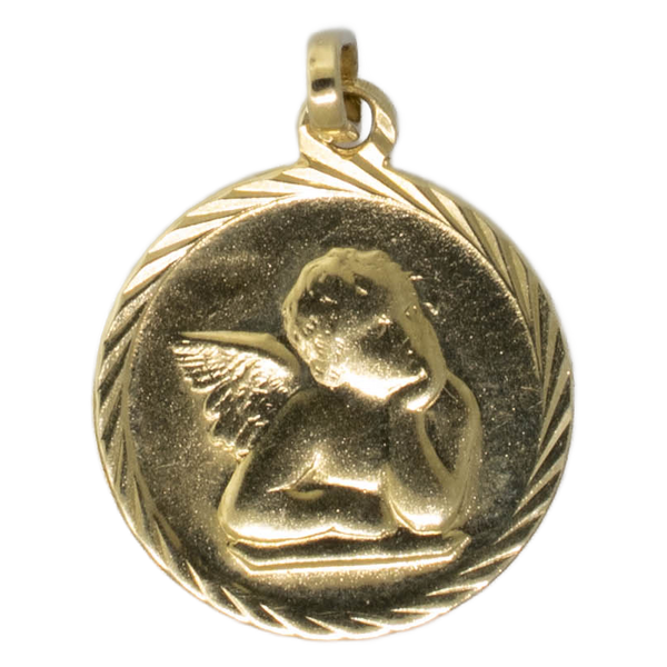 14K Yellow Gold 14.7mm Round Cupid Pendant 1 DWT Medallion Charm