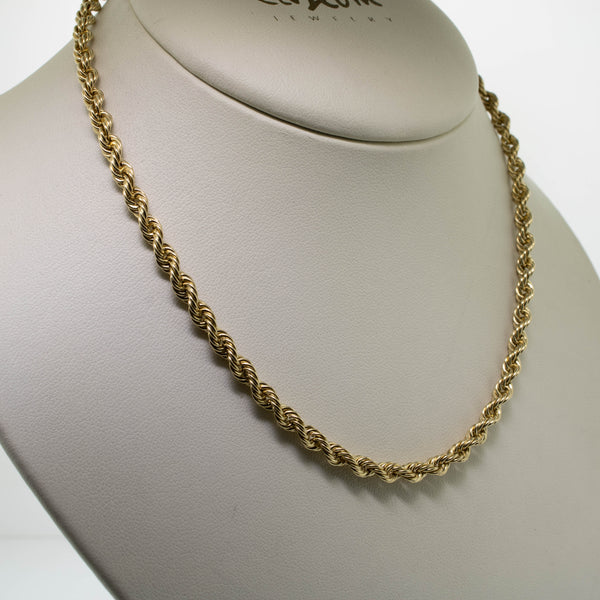 14K Yellow Gold 19" Hollow Rope Chain 4mm Wide 7.5 dwt (Estate Jewelry)