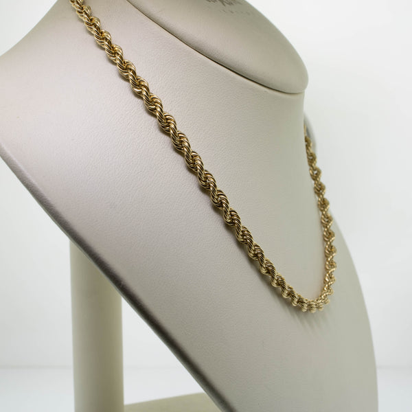 14K Yellow Gold 19" Hollow Rope Chain 4mm Wide 7.5 dwt (Estate Jewelry)